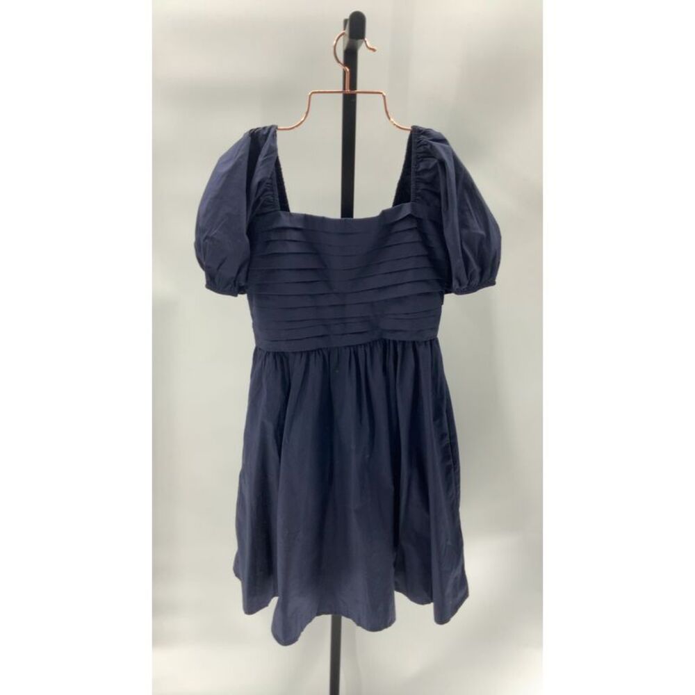 Quince Navy Puff-Sleeve Square-Neck Dress